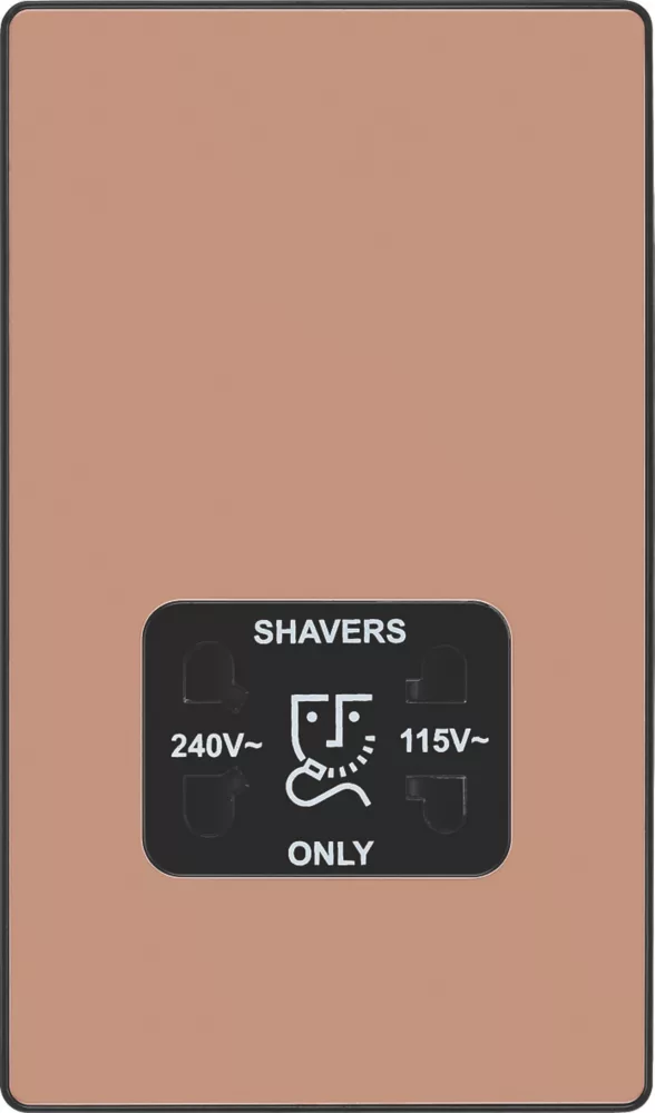 British General Evolve 2-Gang Dual Voltage Shaver Socket 115/240V Copper With Black Inserts - Image 3