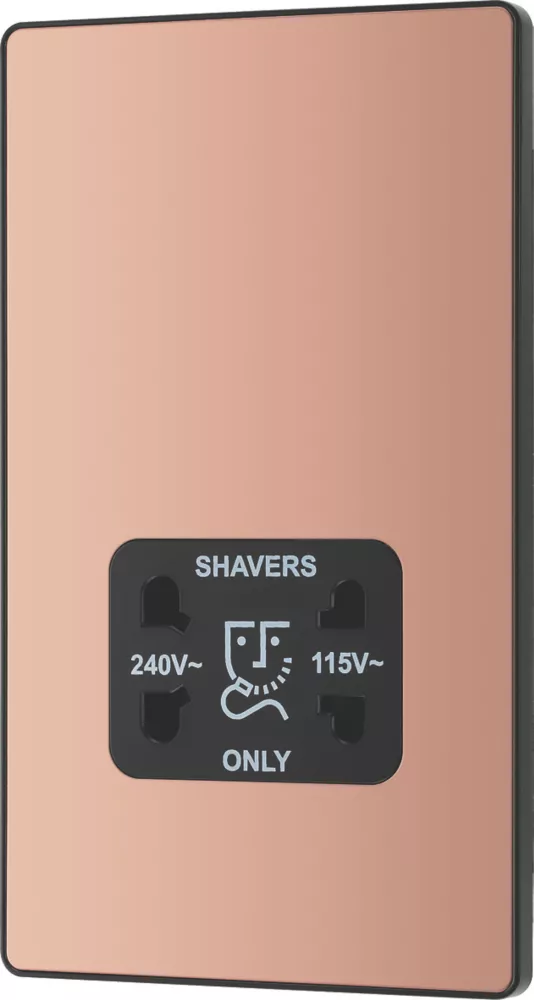 British General Evolve 2-Gang Dual Voltage Shaver Socket 115/240V Copper With Black Inserts - Image 4