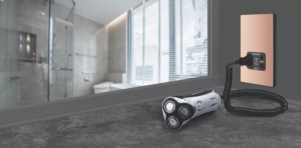 British General Evolve 2-Gang Dual Voltage Shaver Socket 115/240V Copper With Black Inserts - Image 7