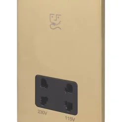 Schneider Electric Lisse Deco 2-Gang Dual Voltage Shaver Socket 115 / 230V Satin Brass With Black Inserts