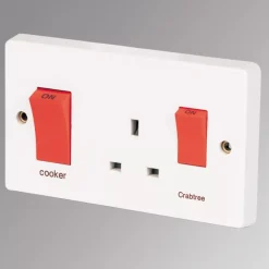 Crabtree Capital 45 A & 13A 2-Gang DP Cooker Switch & 13A DP Switched Socket White