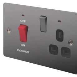 LAP 45A 2-Gang DP Cooker Switch & 13A DP Switched Socket Black Nickel With LED With Black Inserts