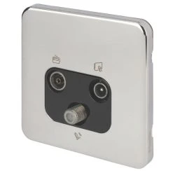 Schneider Electric Lisse Deco 1-Gang Triplex Multimedia Socket Polished Chrome With Black Inserts