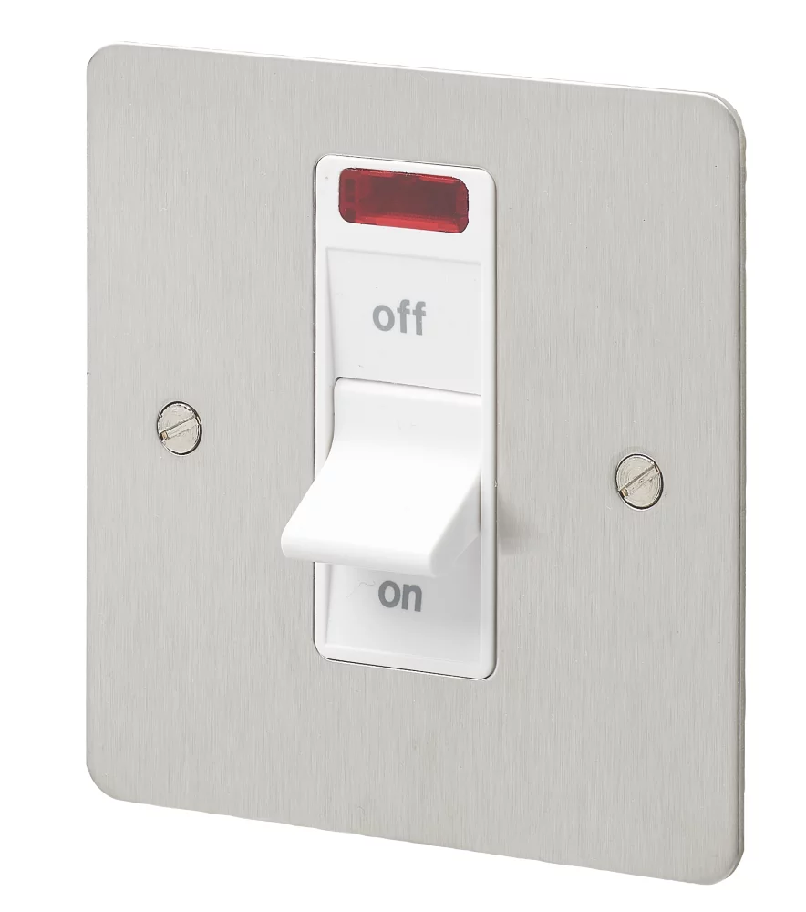 MK Edge 32A 1-Gang DP Control Switch Brushed Stainless Steel With Neon With White Inserts