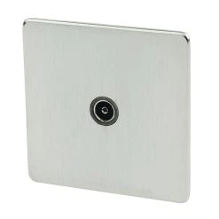 Crabtree Platinum 1-Gang Female Coaxial TV Socket Satin Chrome With Black Inserts
