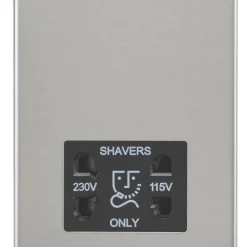 Knightsbridge SF8900BC 2-Gang Dual Voltage Shaver Socket 115 V / 230V Brushed Chrome With Black Inserts