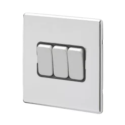 MK Aspect 10AX 3-Gang 2-Way Switch Polished Chrome With Black Inserts