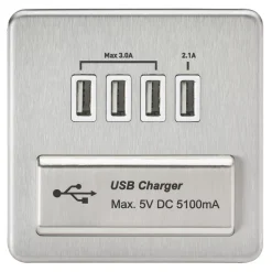 Knightsbridge SFQUADBCW 5.1A 4-Outlet Type A USB Socket Brushed Chrome With White Inserts