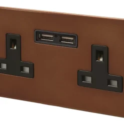 Varilight 13AX 2-Gang Unswitched Socket + 2.1A 2-Outlet Type A USB Charger Mocha With Black Inserts