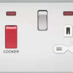 Knightsbridge FPR8333NPCW 45 & 13A 2-Gang DP Cooker Switch & 13A DP Switched Socket Polished Chrome With LED With White Inserts