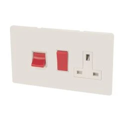 Varilight 45AX 3-Gang DP Cooker Switch & 13A DP Switched Socket Ice White With White Inserts