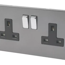 Varilight 13AX 2-Gang DP Switched Plug Socket Slate Grey With Black Inserts