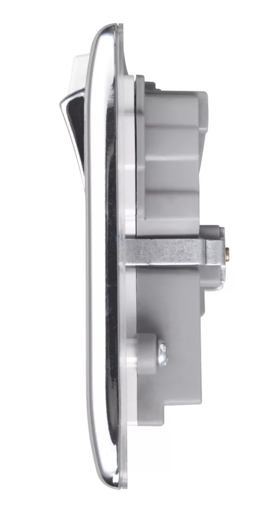 British General Nexus Metal 13A 2-Gang SP Switched Wi-Fi Extender Socket + 2.1A 1-Outlet Type A USB Charger Polished Chrome With White Inserts - Image 3