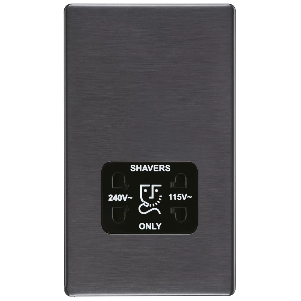 LAP 2-Gang Dual Voltage Shaver Socket 115 / 230V Slate Grey With Black Inserts - Image 2