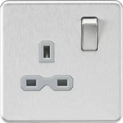 Knightsbridge SFR7000BCG 13A 1-Gang DP Switched Single Socket Brushed Chrome With Colour-Matched Inserts