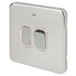 Schneider Electric Lisse Deco 13A Switched Fused Spur With LED Polished Chrome With White Inserts