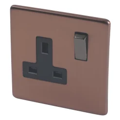 Varilight 13AX 1-Gang DP Switched Plug Socket Brushed Bronze With Black Inserts