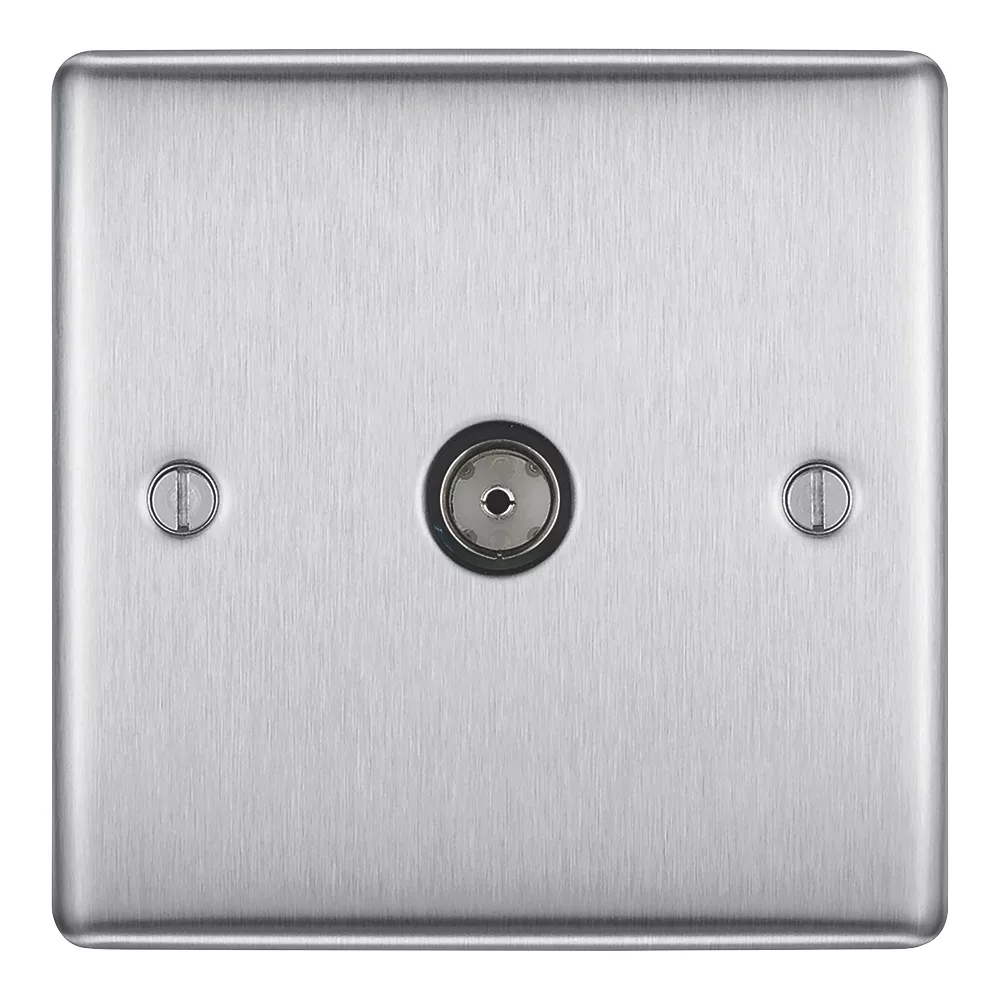 British General Nexus Metal 1-Gang Coaxial TV / FM Socket Brushed Steel - Image 2