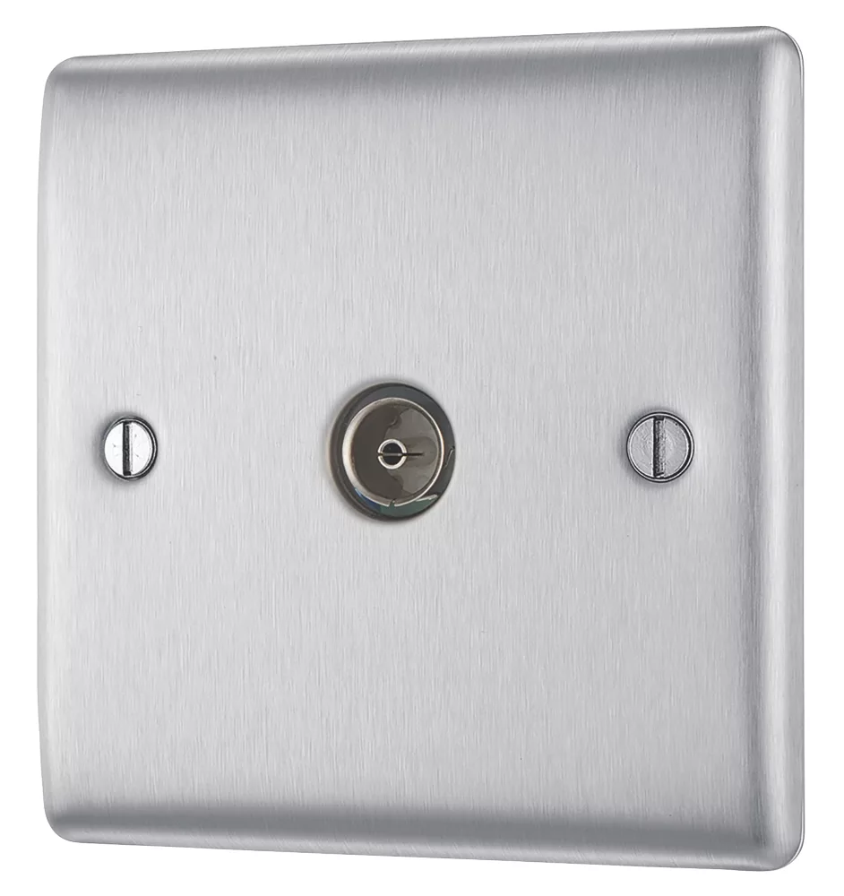 British General Nexus Metal 1-Gang Coaxial TV / FM Socket Brushed Steel