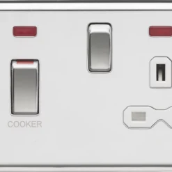 Knightsbridge CL83MNPCW 45 & 13A 2-Gang DP Cooker Switch & 13A DP Switched Socket Polished Chrome With LED With White Inserts