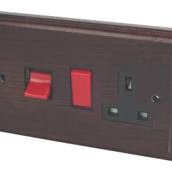 Varilight 45AX 2-Gang DP Cooker Switch & 13A DP Switched Socket Dark Oak With Black Inserts