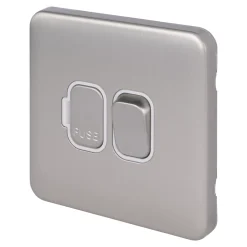Schneider Electric Lisse Deco 13A Switched Fused Spur Brushed Stainless Steel With White Inserts