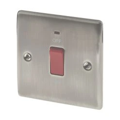British General Nexus Metal 45A 1-Gang DP Cooker Switch Brushed Iridium With LED