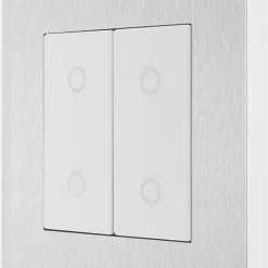 British General Evolve 2-Gang 2-Way LED Double Master Touch Trailing Edge Dimmer Switch Brushed Steel With White Inserts
