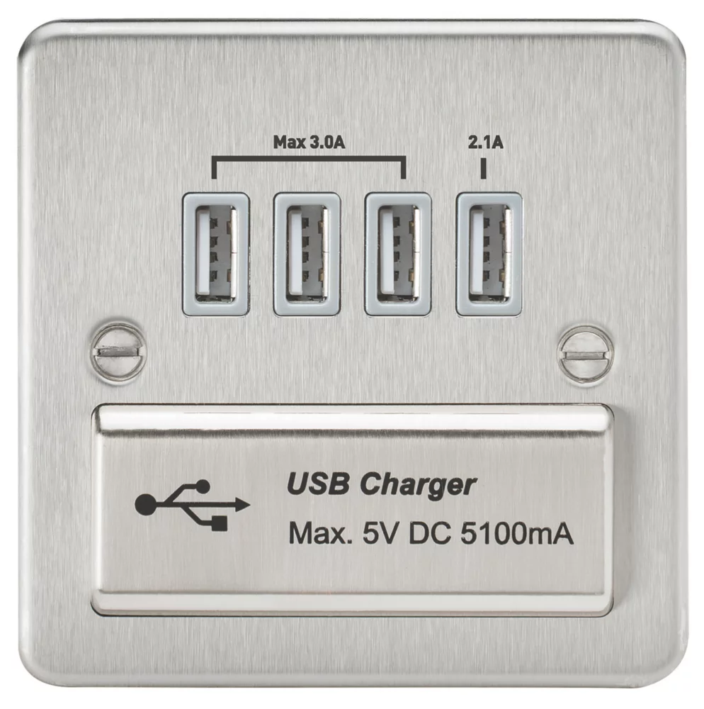 Knightsbridge FPQUADBCG 5.1A 4-Outlet Type A USB Socket Brushed Chrome With Colour-Matched Inserts