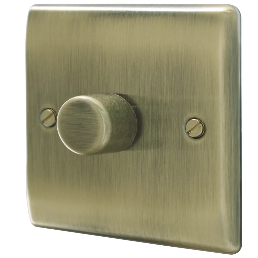 British General Nexus Metal 1-Gang 2-Way LED Dimmer Switch Antique Brass