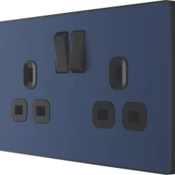 British General Evolve 13A 2-Gang SP Switched Socket Blue With Black Inserts
