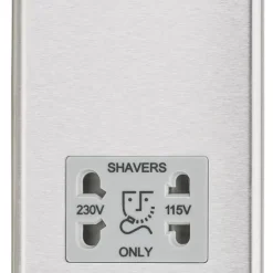 Knightsbridge CL89BCG 2-Gang Dual Voltage Shaver Socket 115 V / 230V Brushed Chrome With Colour-Matched Inserts