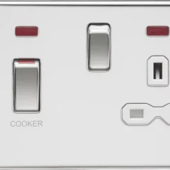 Knightsbridge SFR83MNPCW 45 & 13A 2-Gang DP Cooker Switch & 13A DP Switched Socket Polished Chrome With LED With White Inserts