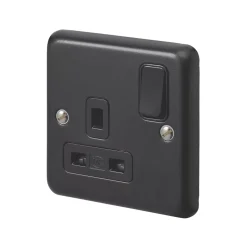 MK Contoura 13A 1-Gang DP Switched Plug Socket Black With Colour-Matched Inserts