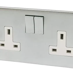 Crabtree Platinum 13A 2-Gang DP Switched Plug Socket Satin Chrome With White Inserts