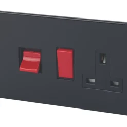 Varilight 45AX 2-Gang DP Cooker Switch & 13A DP Switched Socket Jet Black With Black Inserts