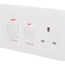 Schneider Electric Lisse 45A 2-Gang DP Cooker Switch & 13A DP Switched Socket White With LED