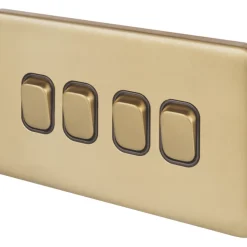 Schneider Electric Lisse Deco 10AX 4-Gang 2-Way Light Switch Satin Brass With Black Inserts