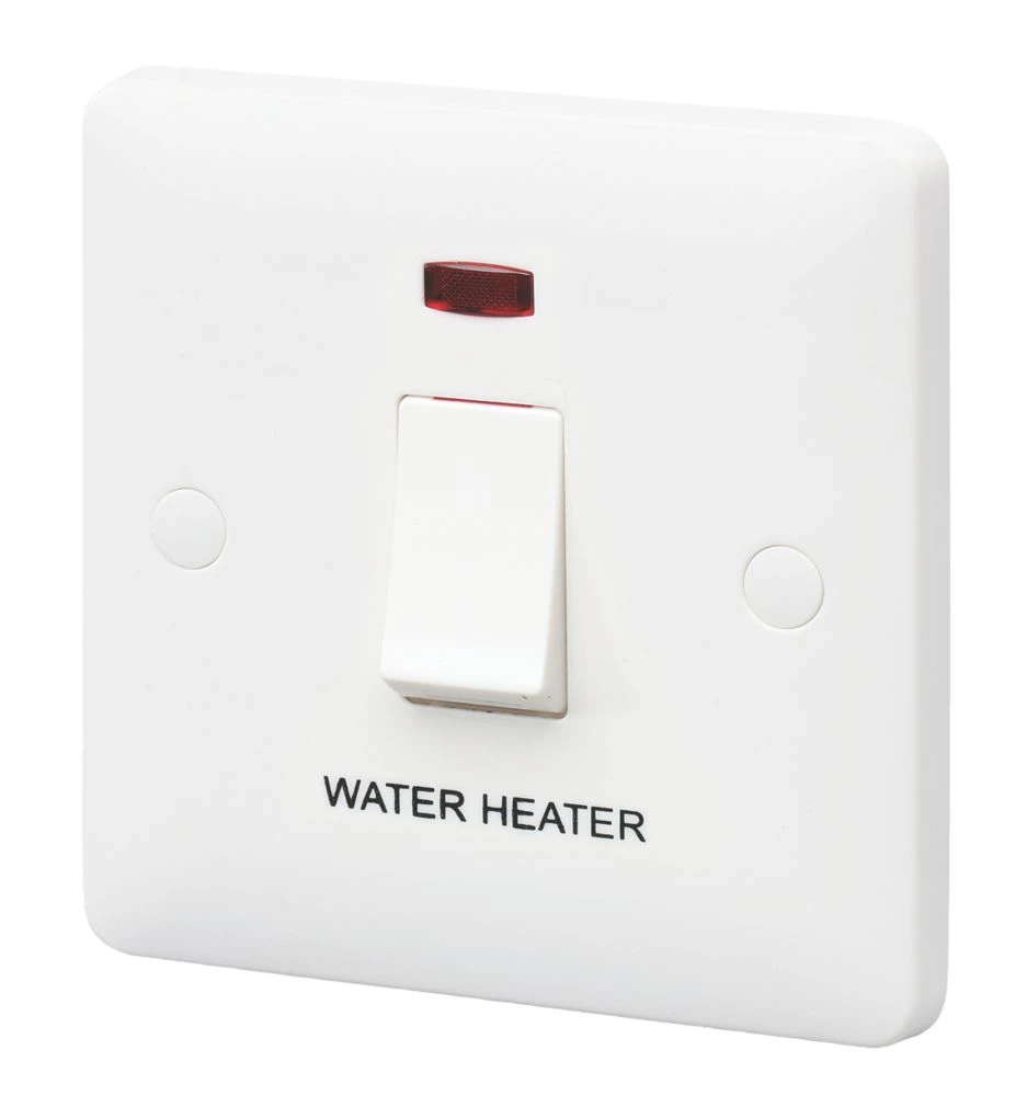MK Base 20AX 1-Gang DP Water Heater Switch White With Neon With White Inserts