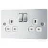LAP 13A 2-Gang DP Switched Plug Socket Polished Chrome With White Inserts