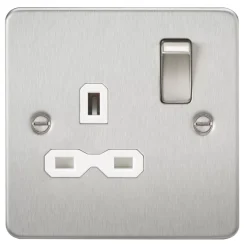Knightsbridge FPR7000BCW 13A 1-Gang DP Switched Single Socket Brushed Chrome With White Inserts