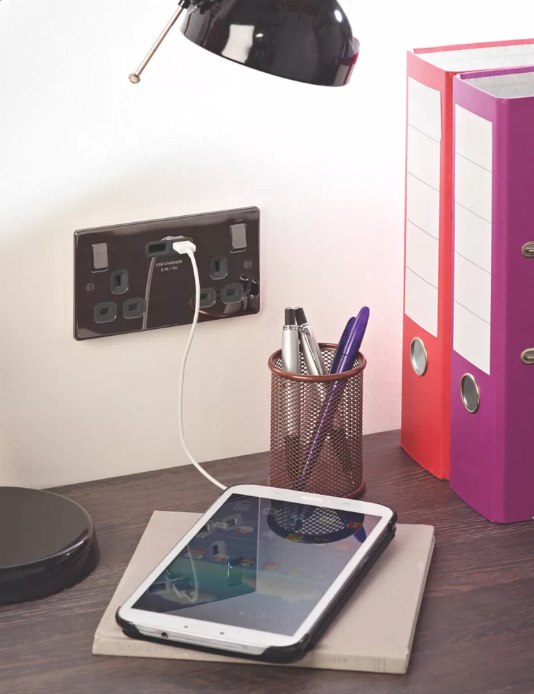 LAP 13A 2-Gang SP Switched Socket + 3.1A 2-Outlet Type A USB Charger Black Nickel With Black Inserts - Image 5