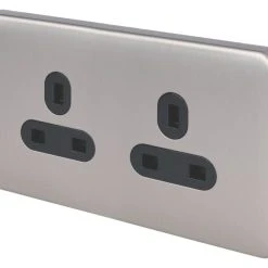 Schneider Electric Lisse Deco 13A 2-Gang Unswitched Plug Socket Brushed Stainless Steel With Black Inserts