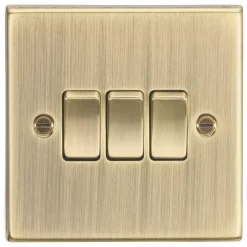 Knightsbridge CS4AB 10AX 3-Gang 2-Way Light Switch Antique Brass