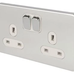 Schneider Electric Lisse Deco 13A 2-Gang SP Switched Plug Socket Polished Chrome With White Inserts