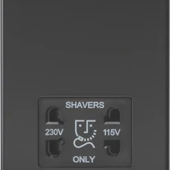 Knightsbridge SF8900MB 2-Gang Dual Voltage Shaver Socket 115 V / 230V Matt Black With Black Inserts