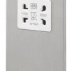 MK Aspect 2-Gang Dual Voltage Shaver Socket 115 / 230V Brushed Stainless Steel With White Inserts