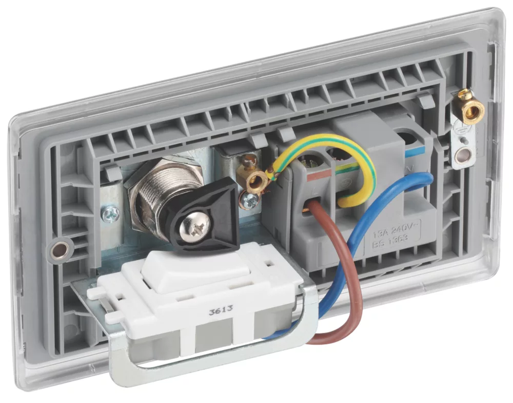 British General Nexus Metal 13A 1-Gang DP Key Switch Brushed Steel With Graphite Inserts - Image 3