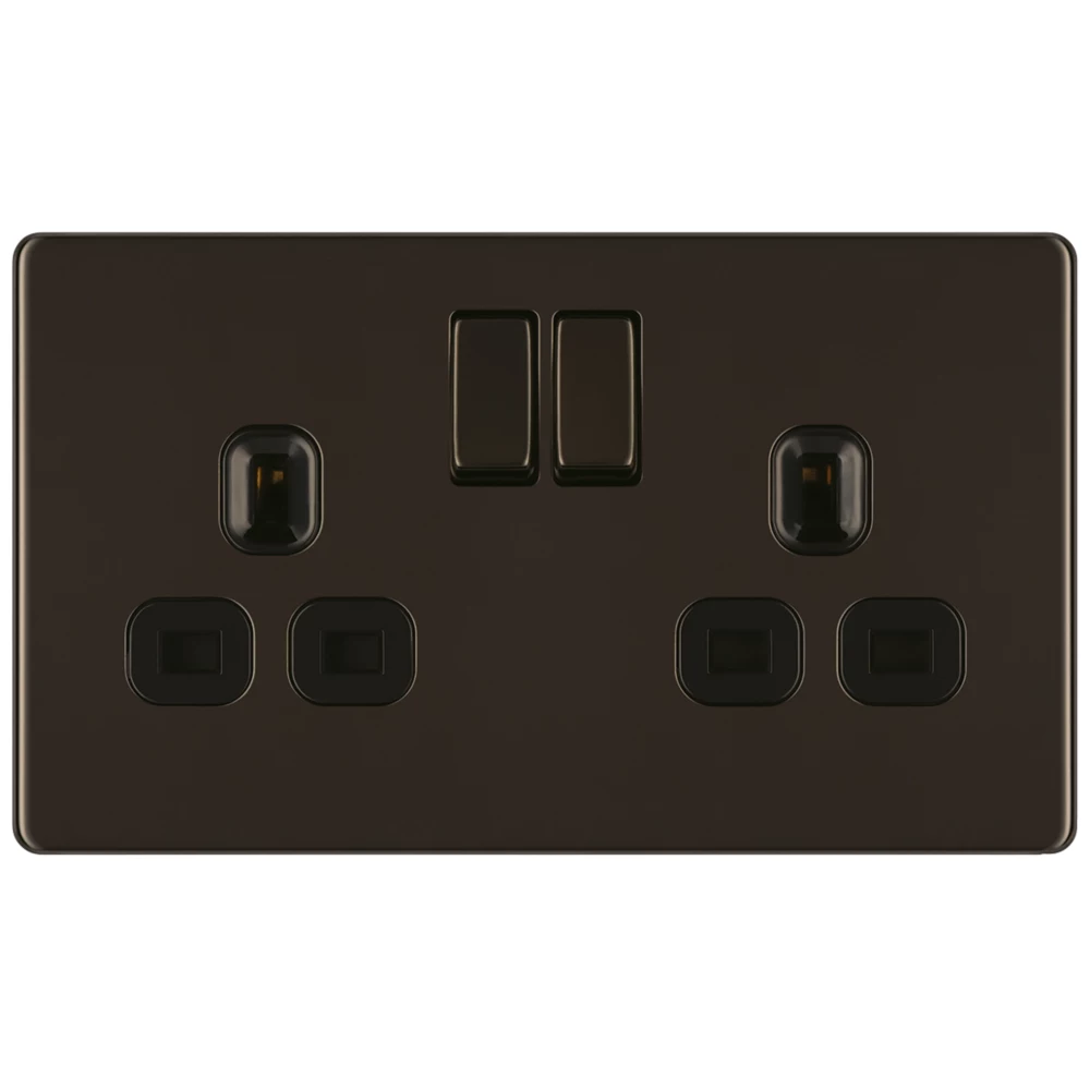 LAP 13A 2-Gang DP Switched Power Socket Black Nickel With Black Inserts - Image 2