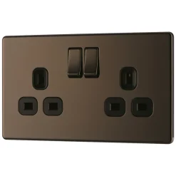 LAP 13A 2-Gang DP Switched Power Socket Black Nickel With Black Inserts